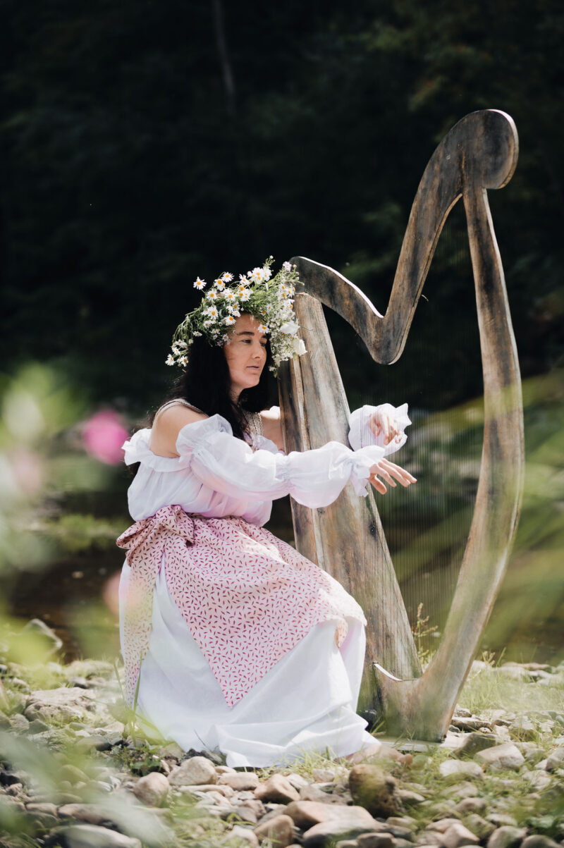 сказочный образ с арфой на природе